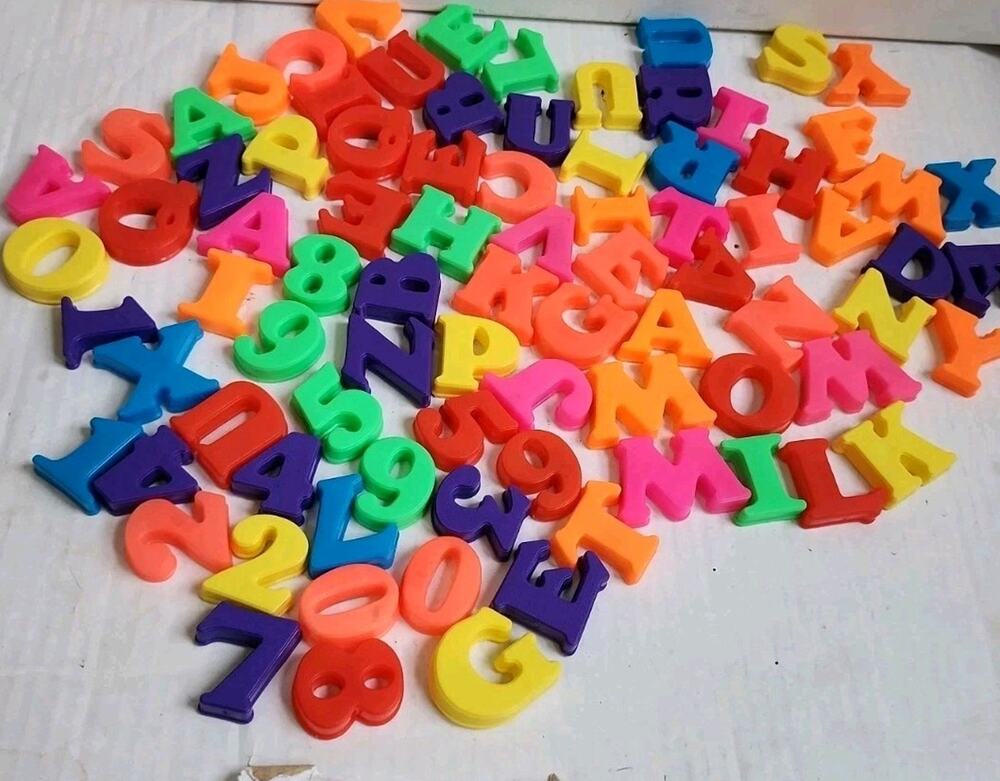 Vintage Fridge Magnets Large Mixed Lot 80+ Magnetic Letters And Numbers Rainbow